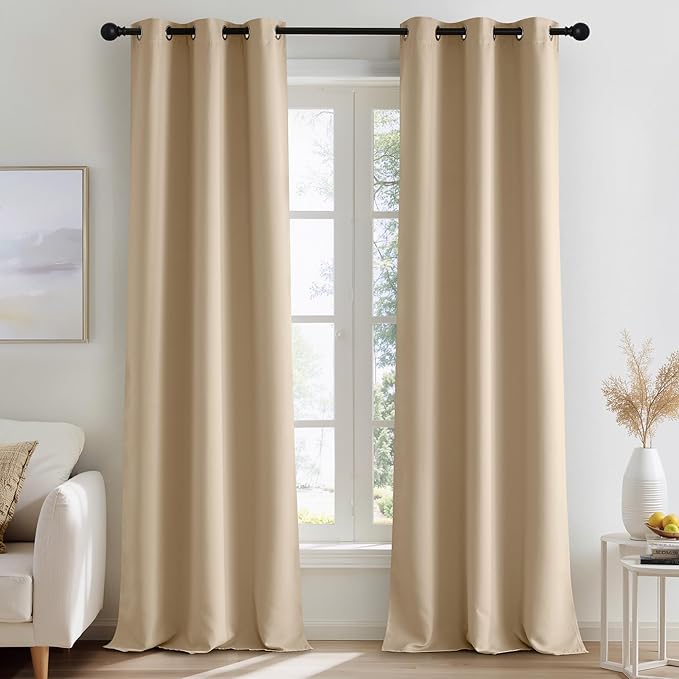 NICETOWN Beige Room Darkening Curtains 96 Inches Long 2 Panels by NICETOWN