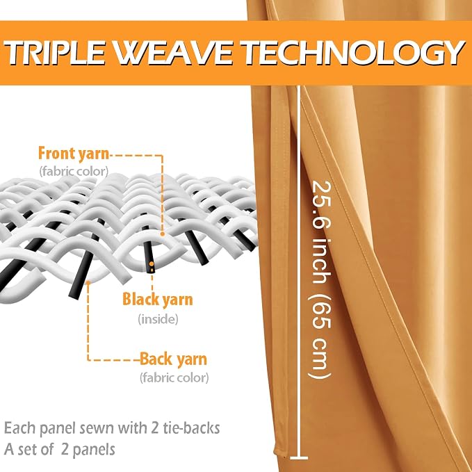 Blackout Curtains for Bedroom, 52 x 54 Inches Long, Pumpkin Orange | Thermal - Image 4