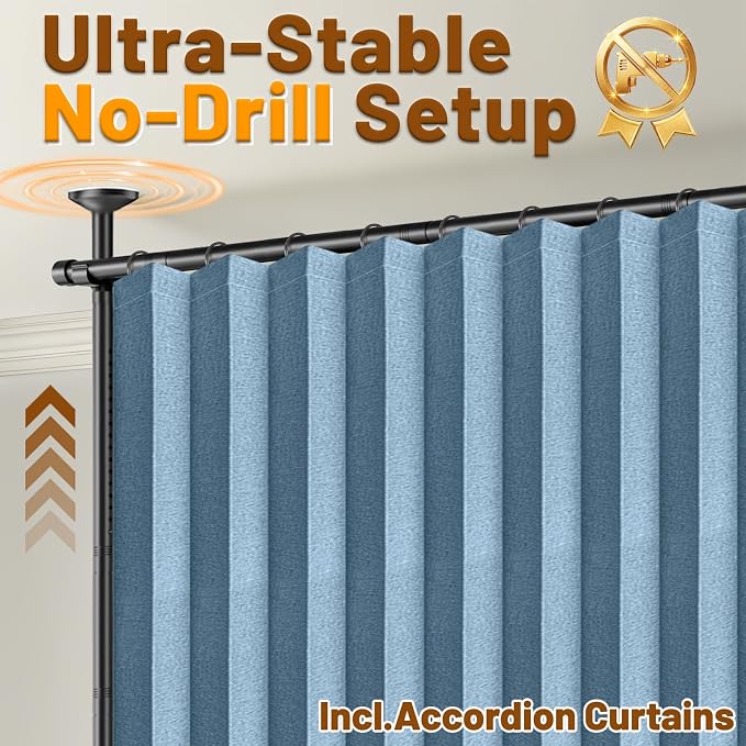 AJAZZ Room Divider Curtain+ Tension Curtain Rod No Drilling 43-120× 35-100 in - Image 3