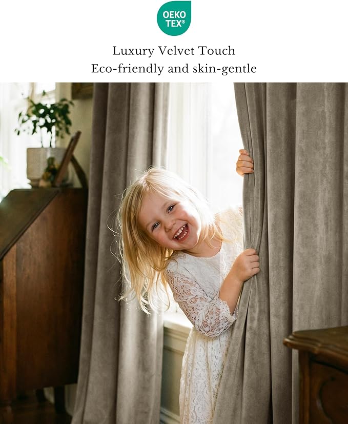 Taupe Velvet Privacy Protect Sliding Door Curtains, 2 Panels | Super Soft Heavy - Image 6