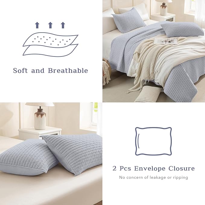CozyTide Oversized King Quilt 120x120, Stone-Washed Cotton Light Blue - Image 5