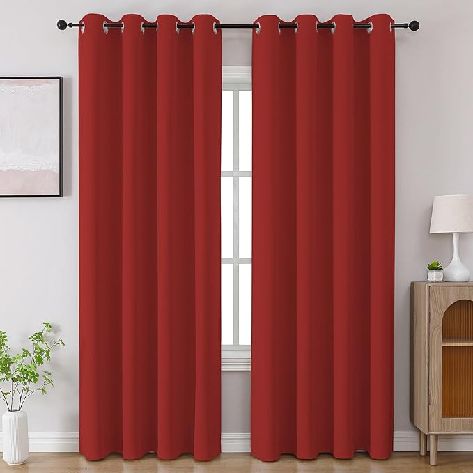 CUCRAF Red Blackout Curtains 90 inch Length 2 Panels Set, Room Darkening Drapes by CUCRAF