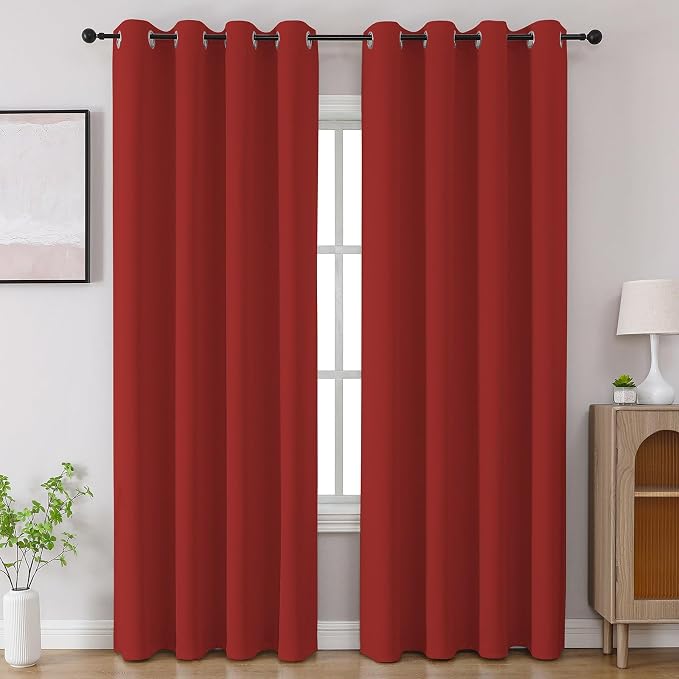 CUCRAF Red Blackout Curtains 96 inch Length 2 Panels Set, Room Darkening Drapes by CUCRAF