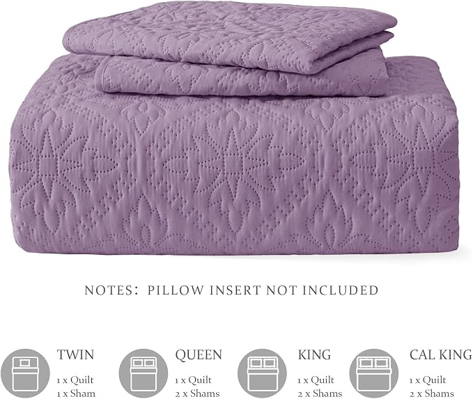 Exclusivo Mezcla King Quilt Set, Dusty Lavender | Lightweight Soft Bedspreads - Image 6