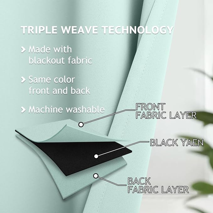 COSVIYA Grommet Blackout Room Darkening Aqua Curtains 72 inch Length | Thick - Image 3