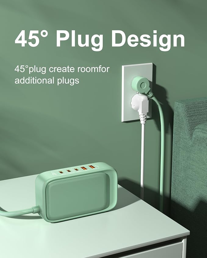 8-in-1 Flat Plug Power Strip, 85W PD USB C Desktop Charging Station | Green - Image 4