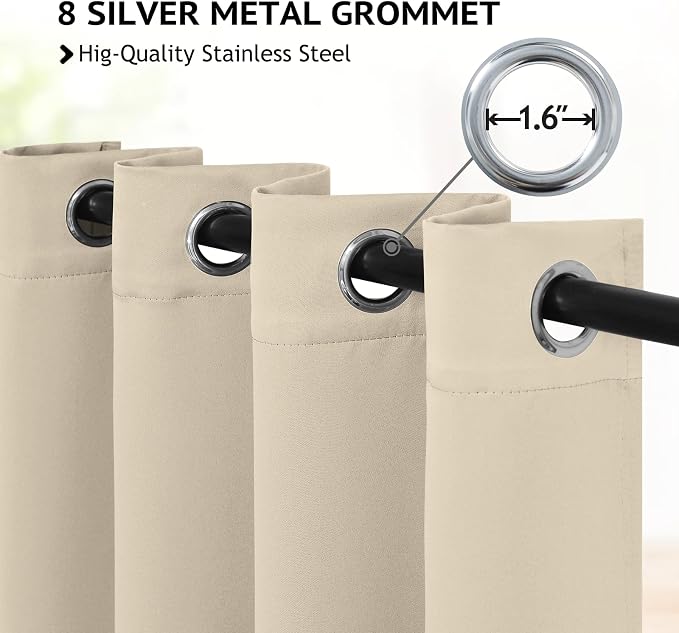 COSVIYA Grommet Room Darkening Beige Curtains 90 inch Long - Image 2