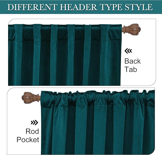 RYB HOME Peacock Blue Velvet Blackout Curtains - Image 4