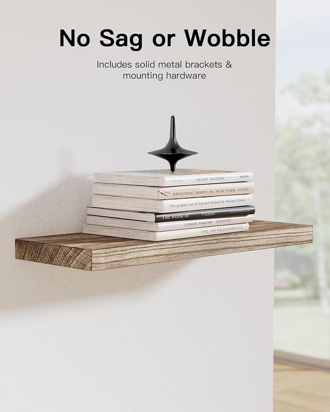 Amada Floating Shelves for Wall, Paulownia Wood, Light Brown | Wall Shelves - Image 4