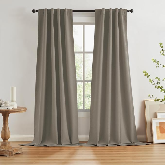 Taupe Blackout Curtains 120 Inches Long 2 Panels Back Tab Pocket Hook Belt by KEQIAOSUOCAI