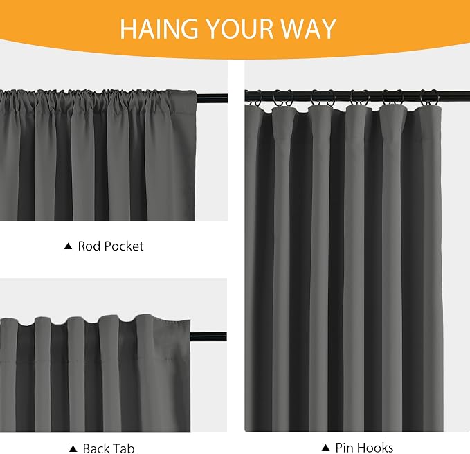 RYB HOME 100% Blackout Curtains 63 inches Length, Thermal Insulated | Thermal - Image 6