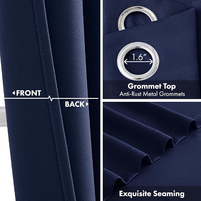 Navy Blue Blackout Curtains for Bedroom Living Room W40 x L84 Inch | 84 Inch - Image 3