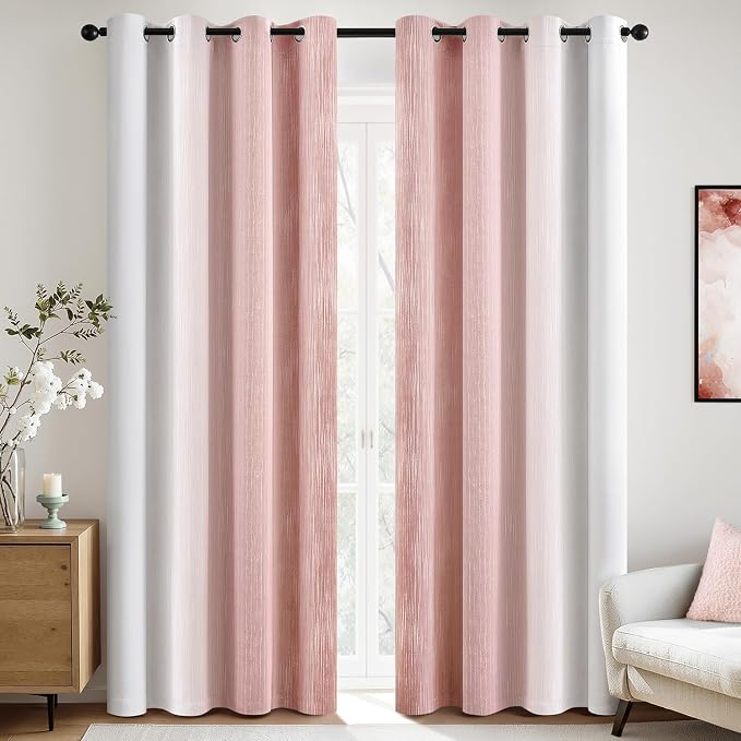 MIULEE Pink and Greyish White Ombre Blackout Curtains 52Wx96L Set of 2 | Full - Image 3