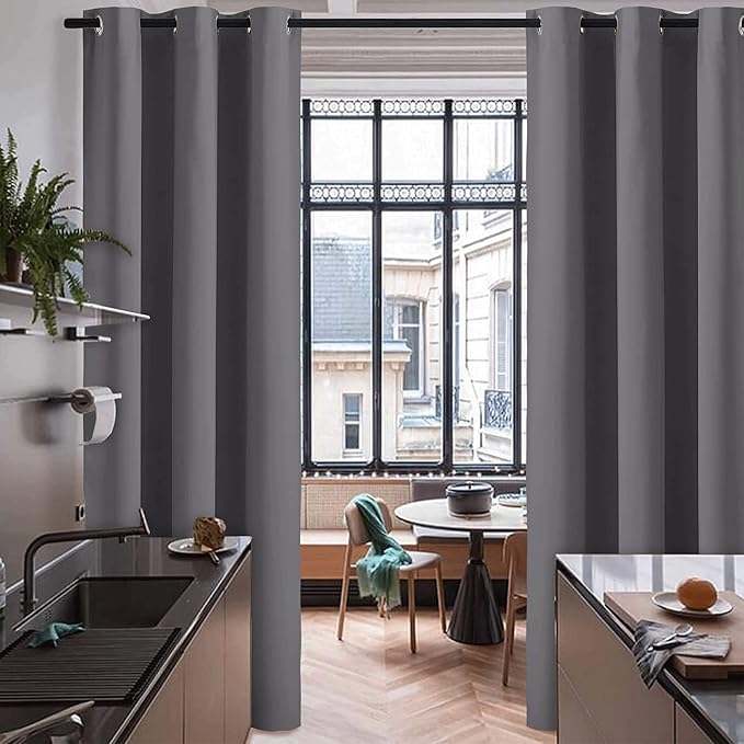 RYB HOME Grey Curtains Blackout Room Divider Screen Privacy Wall Divider - Image 2