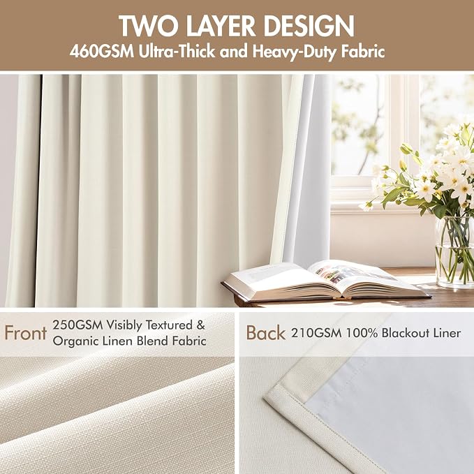 MIULEE Pinch Pleated 100% Blackout Curtains 40"x90" Long Birch 4 Panels Set | - Image 4