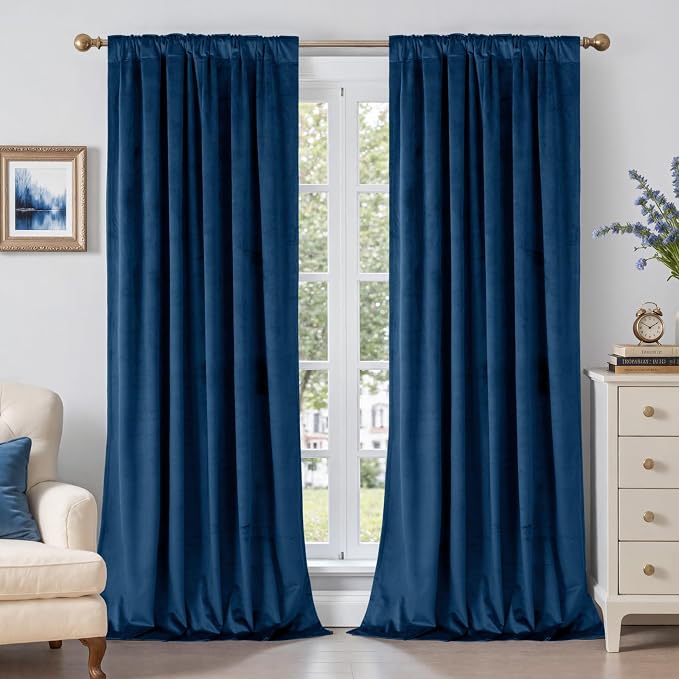 BGment Dark Blue Velvet Curtains - Image 2