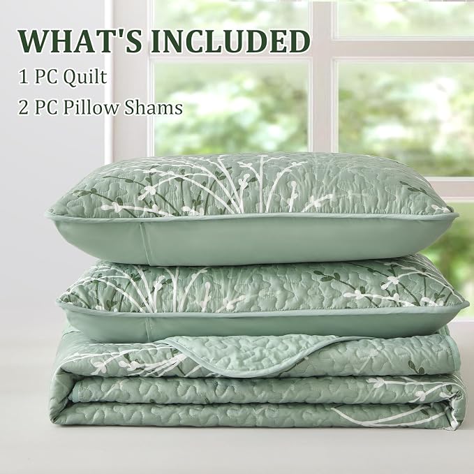 DJY Sage Green Quilt Set Twin Size - Image 7