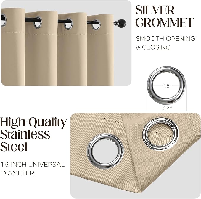 CUCRAF Light Beige Blackout Curtains 72 inch Length 2 Panels Set, Room - Image 2
