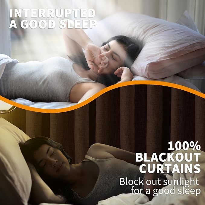 YoungsTex Dark Brown Linen Blackout Curtains 96 Inches Long - Image 2