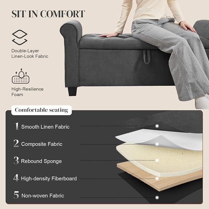 49" End of Bed Storage Bench for Bedroom, Upholstered Storage Ottoman | Easy - Image 5