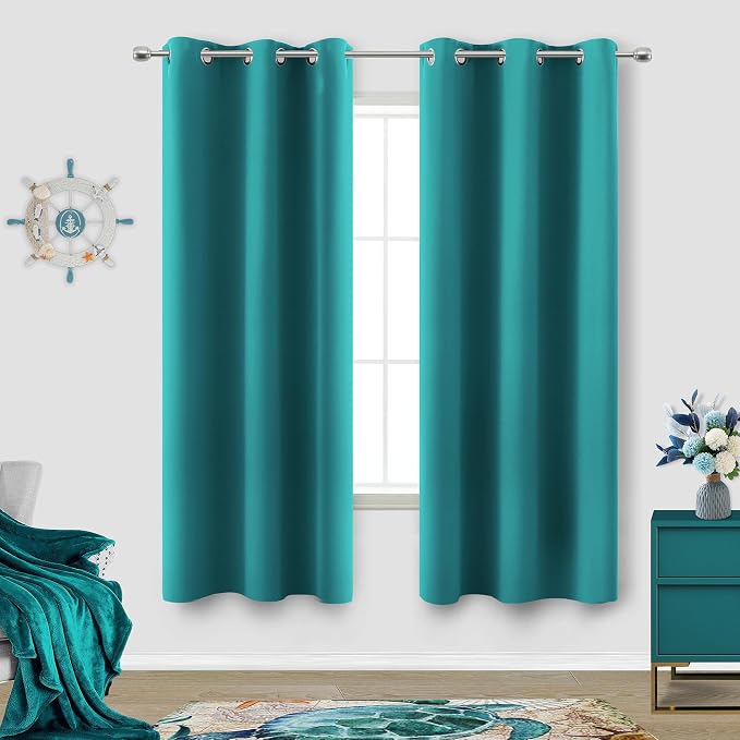 KOUFALL Coastal Decor Marine Teal Curtains 63 Inch Length by KOUFALL