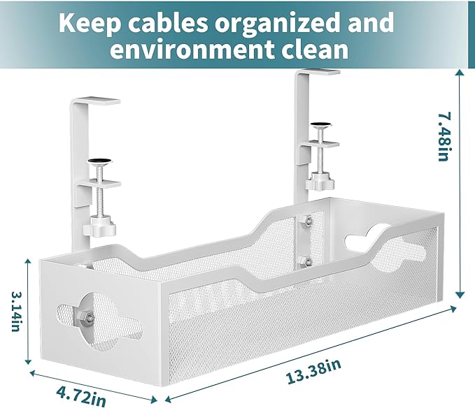 Under Desk Cable Management Tray No Drill, 13.38'' Metal Tray - Image 7