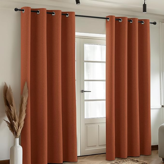 COSVIYA 100% Blackout Burnt Orange Linen Curtains & Drapes 84 Inch Length | - Image 8