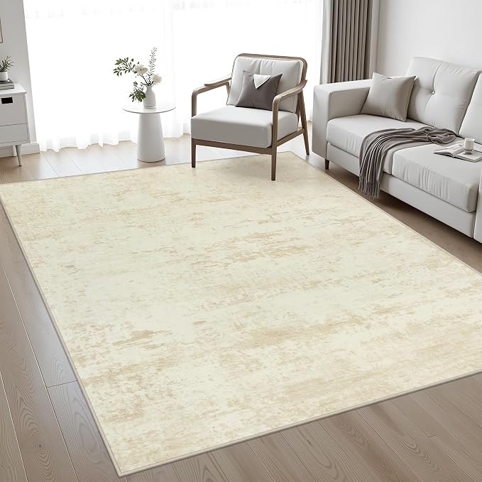5x8 Area Rug Living Room: Modern Washable Indoor Soft Carpet Beige | - Image 2