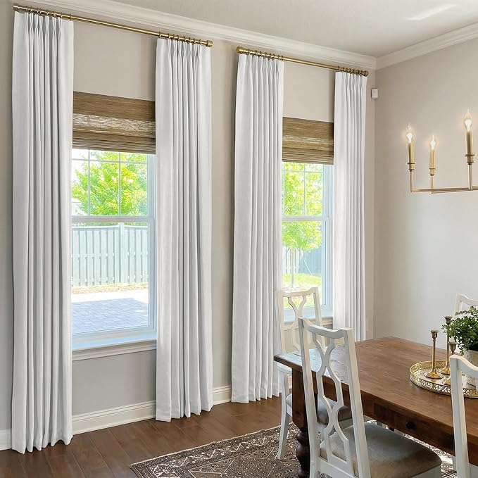 Pinch Pleated Full Blackout Faux Linen Curtains 96 Inches Long | Bright White - Image 5