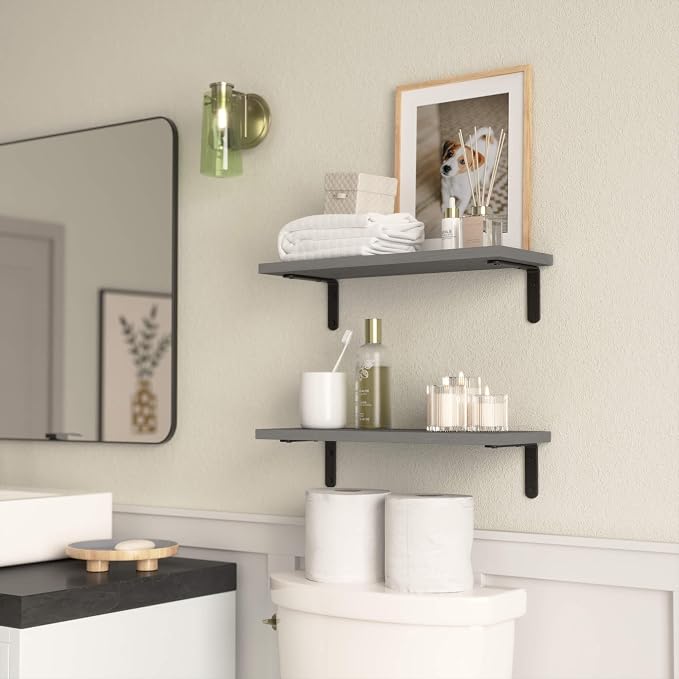 RICHER HOUSE Rustic Wood Floating Shelves, 2-Set Wall Mounted Shelves, 16In | - Image 7