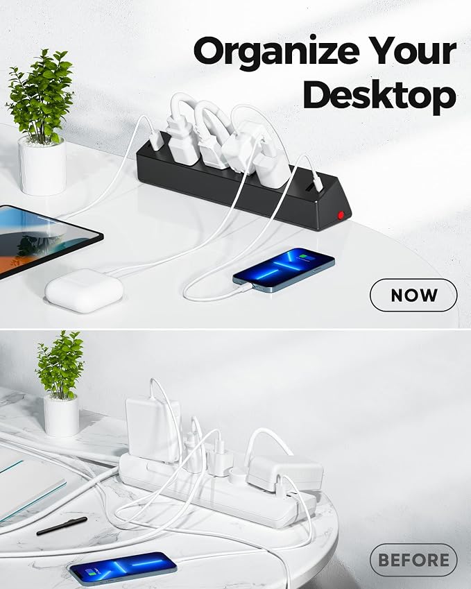 Desk Clamp Power Strip, 4 AC Outlets 4 USB Ports, Fit 1.7'' Tabletop Edge | PD - Image 4