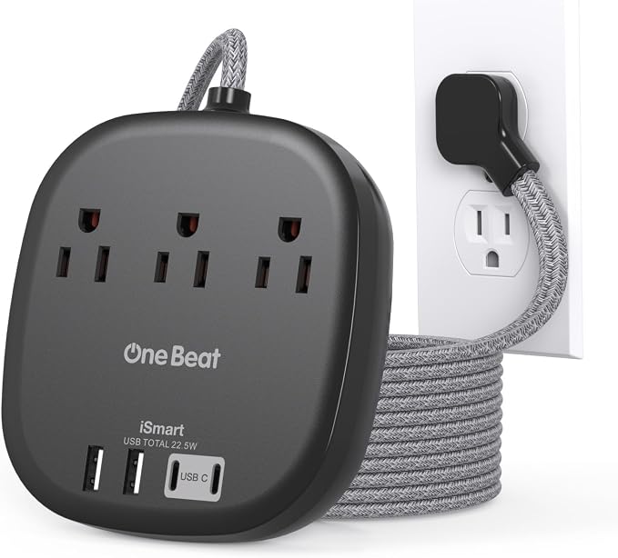 Cruise Ship Travel Essentials, 22.5W/4.5A Flat Plug Power Strip, 3 Outlets 4 by OneBeat