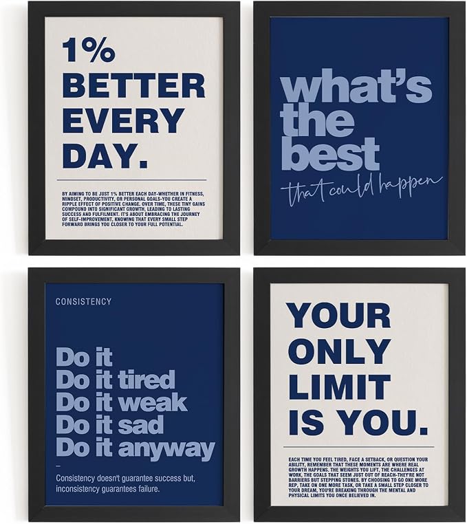 DSHFG Motivational Inspirational Office Wall Art Decor Prints 4Pcs | Navy Blue by Unknown