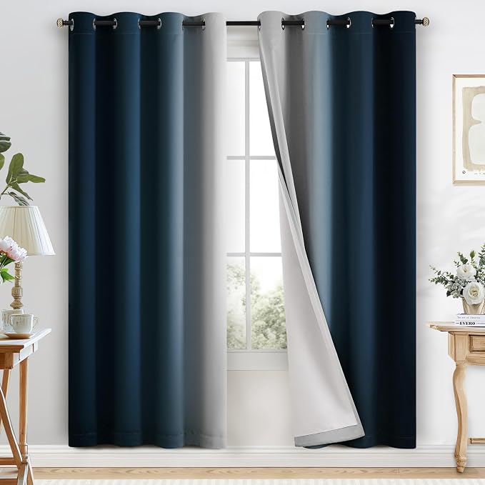 COSVIYA 100% Blackout Navy Blue Ombre Curtains by COSVIYA