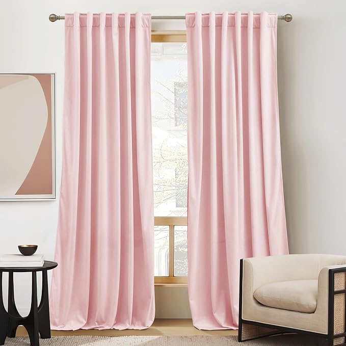 RYB HOME Baby Pink Velvet Curtains 90 inches by RYBHOME