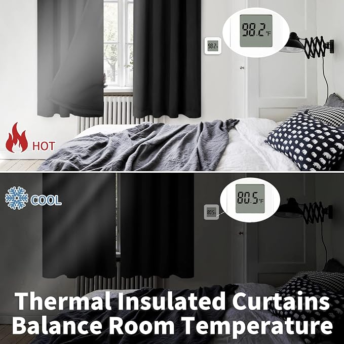 BGment Black Blackout Curtains for Bedroom 45 Inch Length 2 Panels | Thermal - Image 5