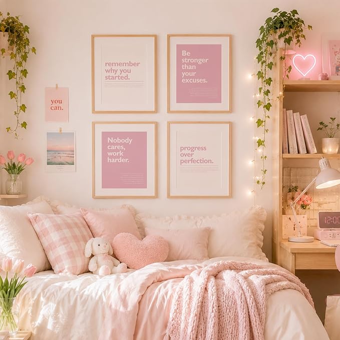 DSHFG Pink Motivational Inspirational Office Wall Art Decor Prints Set of 4 | - Image 4