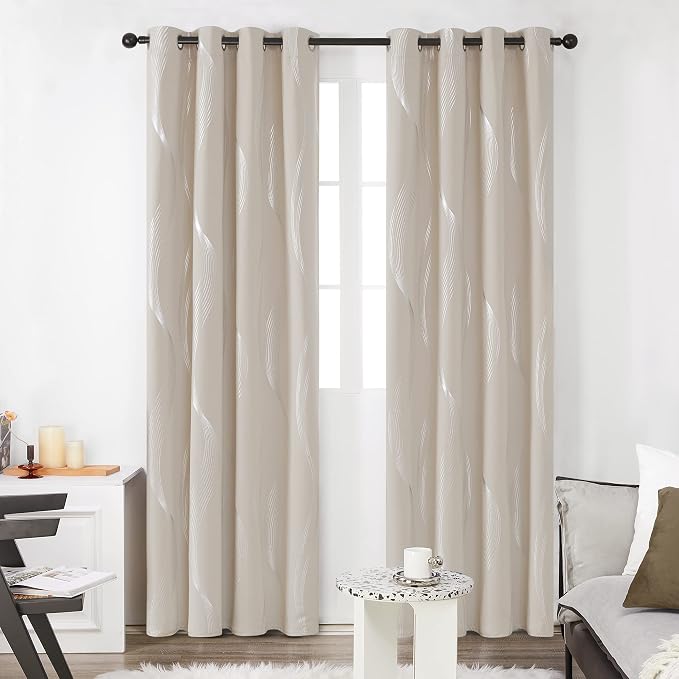 Deconovo Curtains for Living Room, Pattern Blackout Curtains 63 Inches Long | - Image 2
