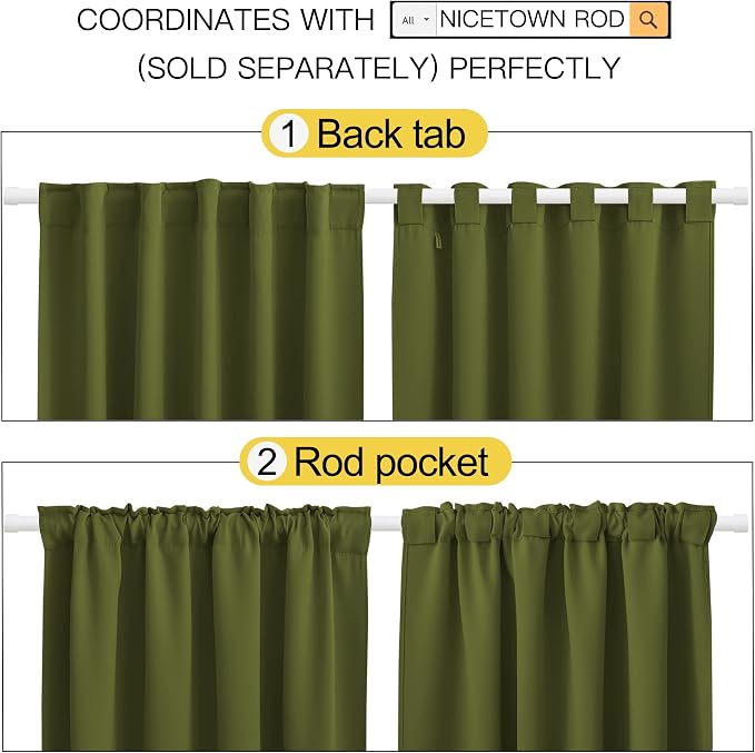 NICETOWN Living Room Blackout Christmas Curtains and Draperies, Olive Green - Image 3