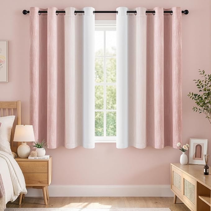 MIULEE Pink and Greyish White Ombre Blackout Curtains 52Wx63L Set of 2 | Full - Image 6