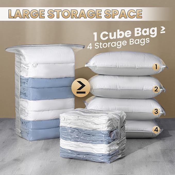 TAILI 8 Pack Vacuum Storage Bags, Cube Combo, Cream | Vacuum Seal Bags - Image 3