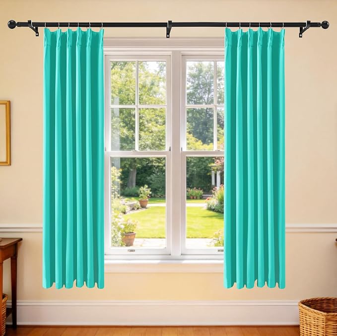Etherealveil Turquoise Green Pinch Pleated Blackout Curtains 2P 40"x63" | Back - Image 2
