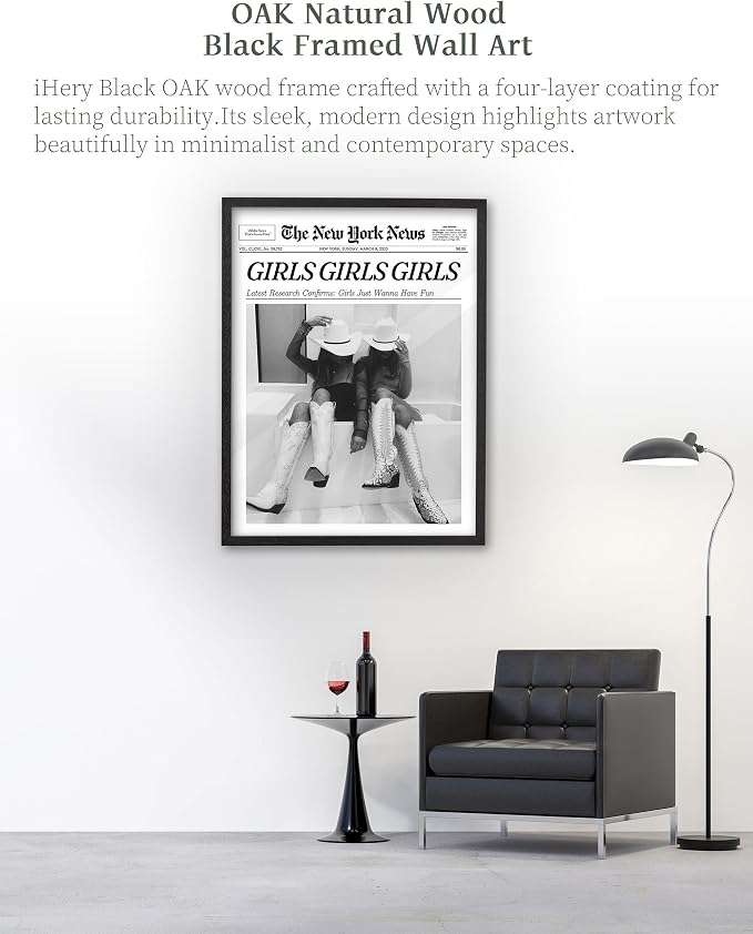 iHery 12x16in Girls Just Wanna Have Fun Framed Newspaper Wall Art | Premium - Image 4