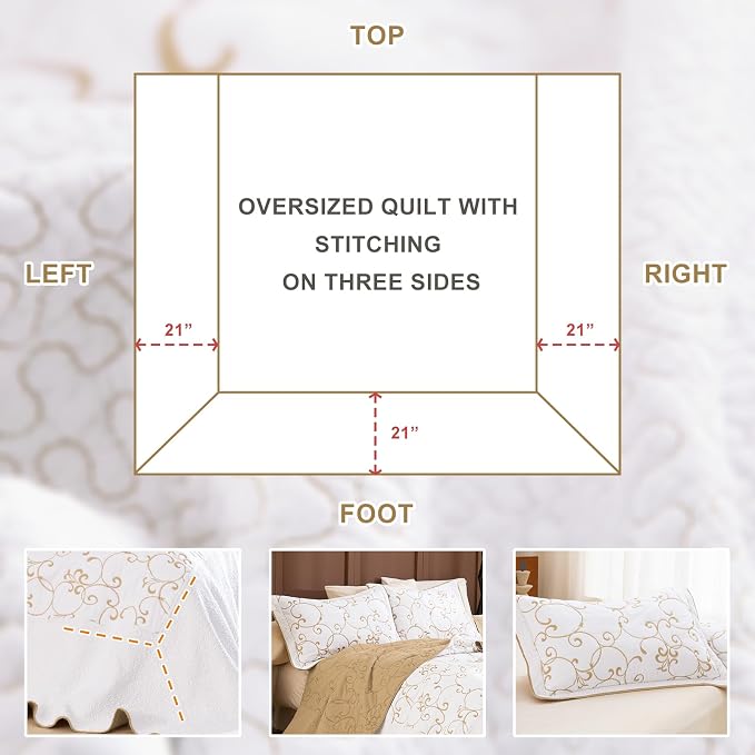Lady Ann Oversized King 120x120 Quilt Bedspreads, 100% Cotton Embroidery - Image 3