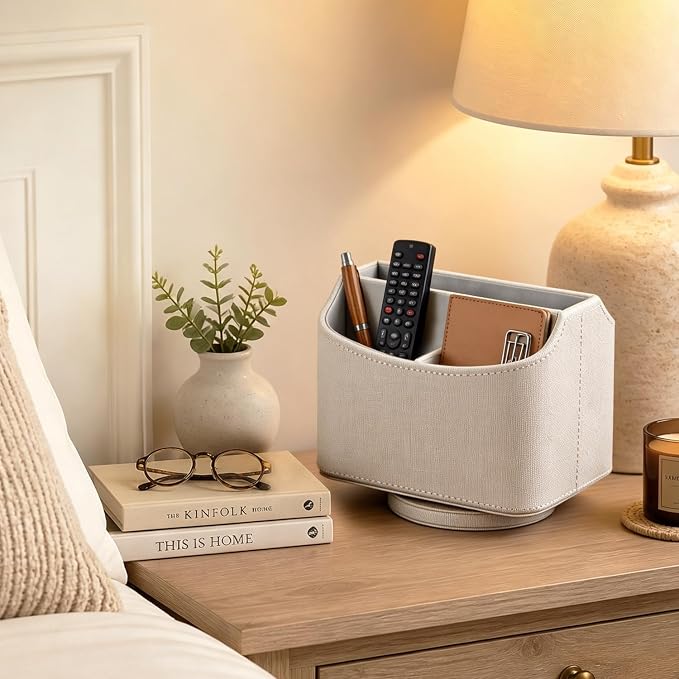 PU Leather 360° Rotatable Remote Control Holder, Nightstand TV Remote Caddy | - Image 7