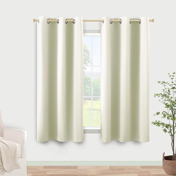 KOUFALL 48 Inch Curtains Length, Room Darkening 60-70% Blackout Black Out Heat by KOUFALL