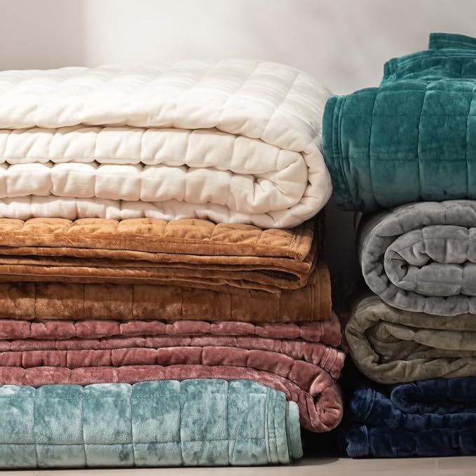 RECYCO Channel Box Stitch Velvet Quilt Set, Full Queen Size, Cream White | - Image 7
