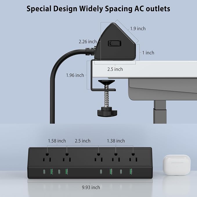 Jgstkcity Desk Clamp Power Strip USB C 45W, 8 USB, 10FT Cable, Edge Mount - Image 7