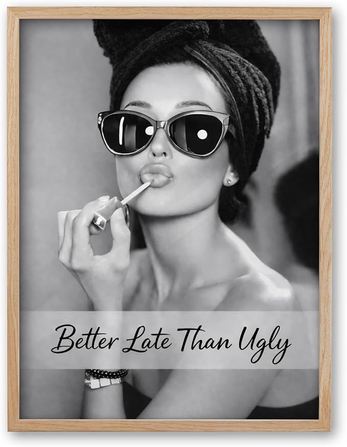 iHery 12x16in Hepburn Better Late Than Ugly Unframed Bathroom Wall Art | - Image 4