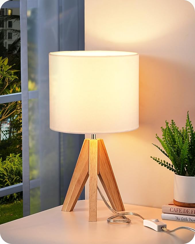 EDISHINE Small Cute Table Lamp, Wood Tripod Nightstand Lamp, 14.2 Inch | ON/Off by EDISHINE